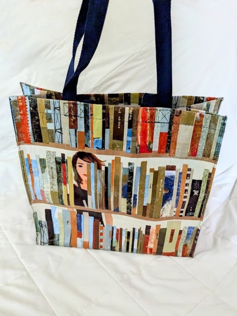 Blue Q Book Bag Woven Shopper Tote Bag Library University School Supplies NWT